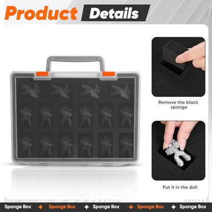 Madcat Miniature Storage Carrying Figure Case - 32 Slot Figurine Minature Carrying Case with 2 Foam Layer for Miniatures Compatible with 40k, DND & More (Transparent) - color: Transparent