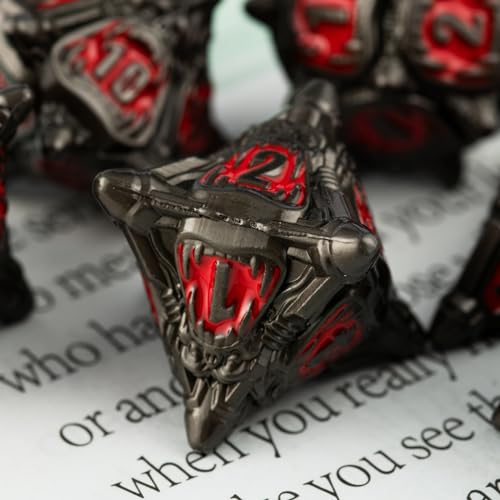 Surpass DND dice Metal dice Set for Dungeons & Dragons Black dice Set Metal Big Mouth Monster dice (Black-red) - color: Black-red
