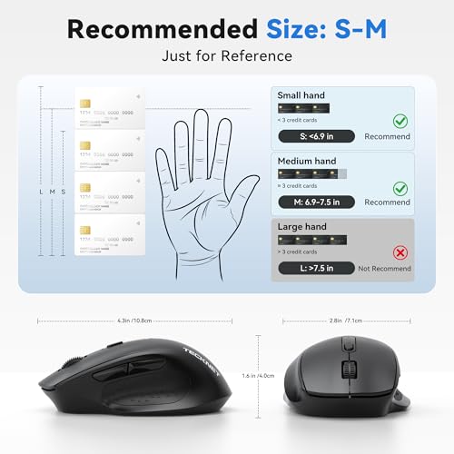 TECKNET Wireless Mouse for Laptop, (BT5.2/3.0 & 2.4G) Bluetooth Wireless Mouse, Silent Click, 5-Level Adjustable DPI, Ergonomic Portable Computer Mice for Laptop, PC, MacBook, Chromebook - color: Black