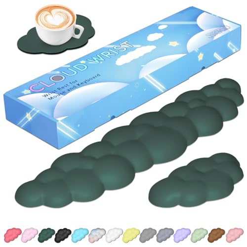 JIKIOU Upgrade Leather Cloud Wrist Rest for Keyboard and Mouse & Cup Pad | Wish Gift-Cute Cloud Shape, Comfortable and don’t Irritate to Skin, Non-Slip PU Base,Soft Memory Foam filled for Pain Relief - color: 07dark Green