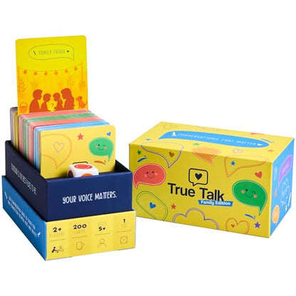 True Talk Family Edition Conversation Starter Card Game, 200 Conversation Cards for Kids and Families, Screen Free Family Game for Dinner, Game Night, Road Trips and Holidays