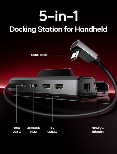 JSAUX 5-in-1 Docking Station & 65W Charger for Steam Deck/ROG Ally X-HB0602 | 4K@120Hz HDMI, 100Mbps Ethernet, 100W PD Fast Charging, 2 USB 2.0 Ports, Widely Compatible with SteamOS & Windows Handhelds - color: Gray (with 65W Charger)