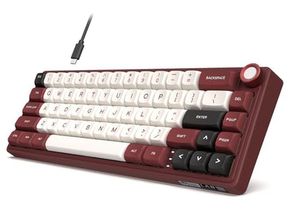 RK ROYAL KLUDGE R65 Wired Mechanical Keyboard with Volume Knob, 60% Percent RGB Backlit Gaming Keyboard Gasket Mount with PBT Keycaps, MDA Profile, QMK/VIA, 66 Keys Hot Swappable Light Switch, Red - color: Red