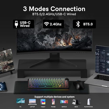womier L65 60% Mechanical Keyboard Wireless with Knob, Black Gaming Keyboard 4000mAh Battery, Tri Mode USB-C/BT5.0/2.4G Gasket Mounted Key Board RGB Hot Swappable with Gradient keycaps-Linear Switch - color: Black