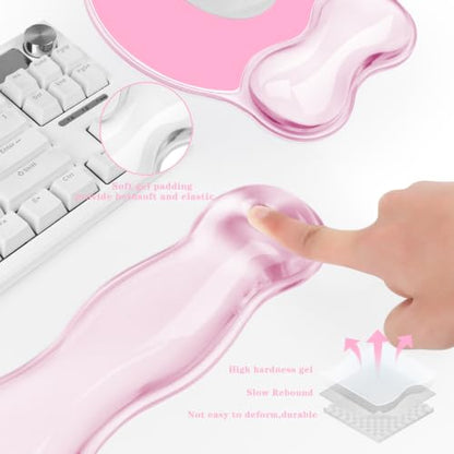 Keyboard and Mouse Wrist Rest, Silicone Gel Ergonomic Mouse Pad with Wrist Rest Set, Gaming Mousepad Arm Cushion Support for Computer Office Desk Accessories (Pink) - color: Clear Pink Set