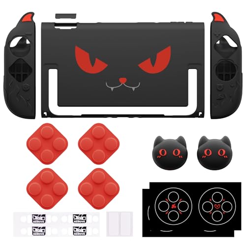 playvital Cute Demon Protective Shell for Nintendo Switch 2, Kawaii Anti-Slip Silicone Grip Cover + Dockable Hard Case for Nintendo Switch 2 with Thumb Grips & Sticker, Shockproof - Black - color: Black