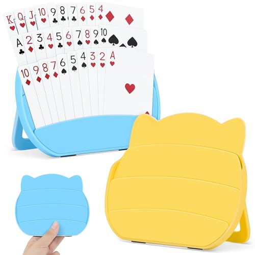 Card Holders for Playing Cards, 2 Pack Playing Card Holder for Kids Adults and Seniors, Hands Free Card Game Holder for Arthritis Little Hands,Poker Parties Travel Family Game Nights (Blue & Yellow) - color: Blue & Yellow