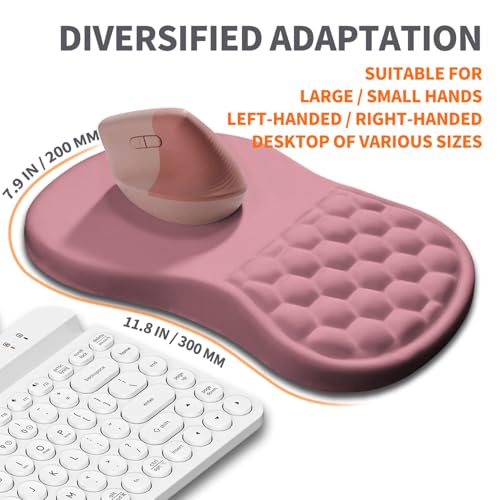 Ergonomic Joint Wrist Support Mouse Pad with Memory Foam Cushion Massage Bump, Carpal Tunnel Pain Relief Mousepad Slope Design for Wrist Rest, 11.8x7.9 in, RosyBrown - color: RosyBrown
