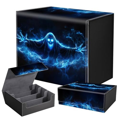 DEGDFSGR Card Game Storage Box for TCG MTG Commander Deck Box MTG Card Box Organizer Trading Card Case Magnetic Closure Creative Pattern Up to 2400 Cards, Blue Flame Smoke Skull Death - color: Blue Flame Smoke Skull Death