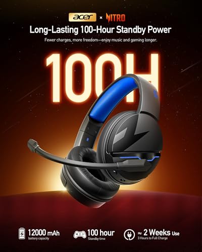 Acer 2.4GHz Flex Wireless Gaming Headset | Non-Stop 100H Battery | Dynamic 50mm Drivers | Clear Voice Mic | Bluetooth5.3, 3.5mm | Gaming Headphones for PC, PS4, PS5 - color: Blue