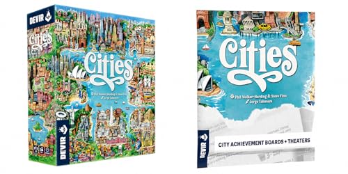 Devir - Pack Cities USA + Expansion Board Game, Modern City Building Strategy Game with Worker Placement for Adults and Children, 2–4 Players, Ages 10+, 35 Playtime - color: Pack Cities