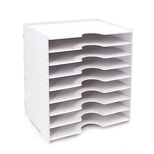 SONGWAY File Organizer for Desk - 9 Tier Wide Document Holder, Letter Mail Tray Storage Rack, File Sorter Organizer, Paper Storage Holder, Desktop Organizer for Home Office School, White - size: 9 Tier Wide