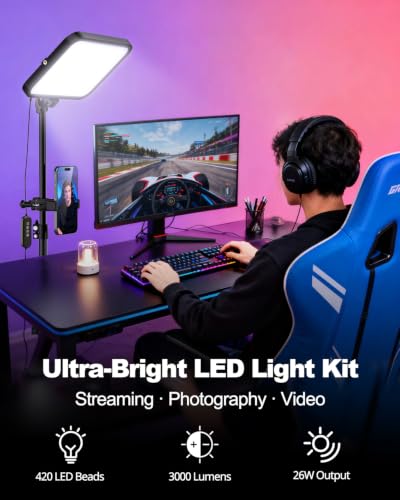 UBeesize 1-Pack LED Video Light Kit with Tripod & Phone Holder | 3000–6500K Dimmable Lighting for Makeup, Gaming & Streaming - size: 12.5in, style: 1-Pack