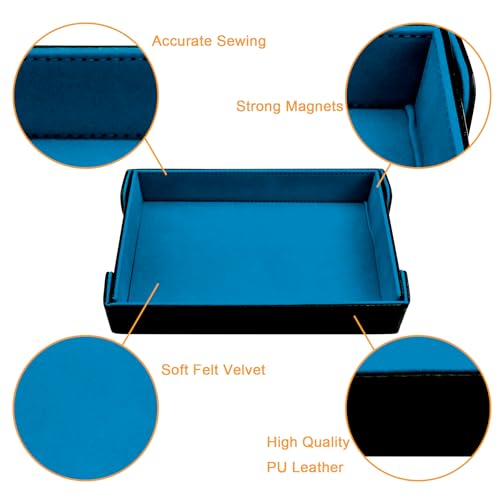 SIQUK 2 Pieces Magnetic Dice Tray Rectangle Folding Dice Rolling Tray PU Leather Dice Trays Dice Holder Storage Box for D&D RPG Dice Games (Violet, Sky Blue) - color: Violet, Sky Blue