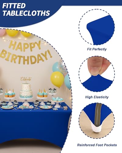 Fixwal Royal Blue Stretch Table Cloth Rectangle 2 Pack 4Ft, Spandex Fitted Table Covers Washable for Party, Trade Show, Banquet, Wedding, Buffet - color: Royal Blue, size: 4 Ft