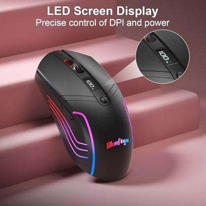 BlueFinger Wireless Gaming Keyboard and Mouse Combo, RGB Backlit, Tri-Mode Bluetooth/2.4G/USB-C Wired, 98 Keys Quiet Keyboard with Number Pad, Volume Knob & Screen, 4800 DPI Mouse for PC/Mac/Laptop - style: Wireless Keyboard & Mouse