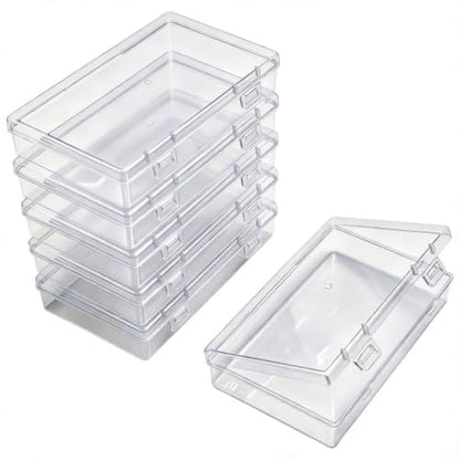 6 Pieces Rectangular Empty Mini Clear Plastic Organizer Box | 155 x 92 x 30 mm, Hinged Lids, For Small Items, Craft Projects - size: 155 x 92 x 30 mm