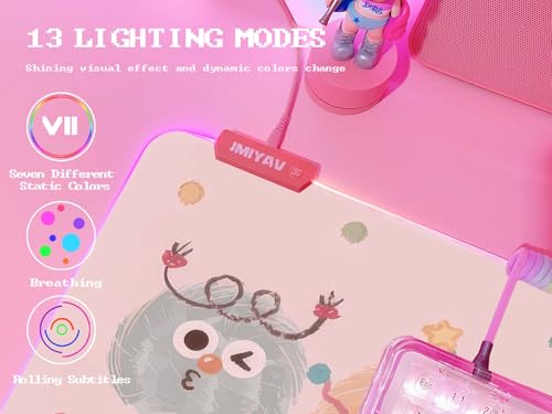 JMIYAV Pink RGB Gaming Mouse Pad 31.5x12 Inch Cute Mousepad PC XL Large Extended Glowing Led Light Up Desk Pad Non-Slip Rubber Base Computer Mat Desk Accessories Gaming Setup Party Puffs - color: Party Puffs