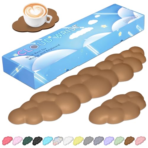 JIKIOU Upgrade Leather Cloud Wrist Rest for Keyboard and Mouse & Cup Pad | Wish Gift-Cute Cloud Shape, Comfortable and don’t Irritate to Skin, Non-Slip PU Base,Soft Memory Foam filled for Pain Relief - color: 10brown