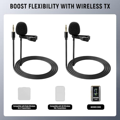 Neewer Lavalier Lapel Microphone (2 Pack), Omnidirectional Condenser Wired Clip On Lav Mic for Stage YouTube Live Streaming Compatible with Rode Wireless GO II 2 DJI Wireless Mic Transmitter, CM5 - style: 2 Pack