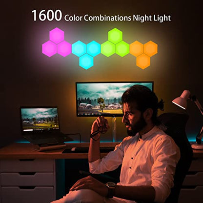 Vcwtty Hexagon Light Panels with App, Music Sync, 6 Pack | RGB Gaming Lights, DIY Modular Design, Sensory Room, Game Room, Party, USB Powered, Wall Decor, Sound Activate - size: 3.8 inches
