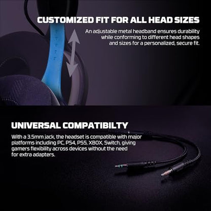 FANTECH Carbon MH92 Multi-Platform Gaming Headset with Noise Cancelling Microphone, 3.5mm Wired, Adjustable Steel Headband for PC, PS4, PS5, Switch, Xbox - Carbon Noise Reduction Technology