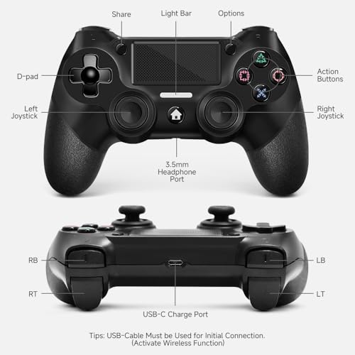 AceGamer 2 Pack Wireless Controller for P4, with Non-Slip Grip of Both Sides and 2 USB-C Cable! (Midnight Black * 2) - color: Midnight Black