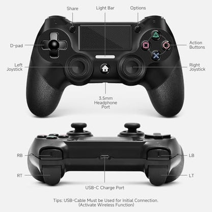 AceGamer 2 Pack Wireless Controller for P4, with Non-Slip Grip of Both Sides and 2 USB-C Cable! (Midnight Black * 2) - color: Midnight Black
