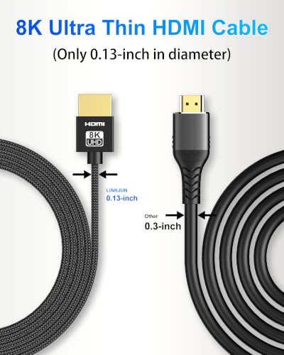 Ultra Thin 8K HDMI Cables 1.5FT, Hyper Slim HDMI 2.1Cable Support 4K@120Hz 8K@60Hz eARC HDR10 VRR Dolby Vision HDCP 2.2 & 2.3 48Gbps for RTX5090 TV Monitor Projector PS5 - size: 1.5ft