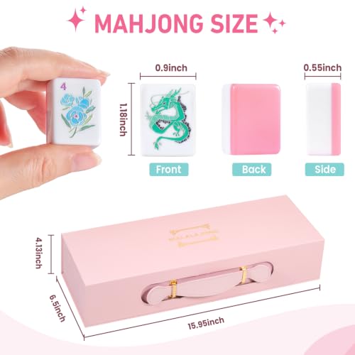 Pink American Mahjong Tile Set, 168 Premium Melamine | Gift-Ready Set with Storage Bag, Dice, Chips & Accessories for Family Game Nights, Parties, Travel and Vacations - color: Pink