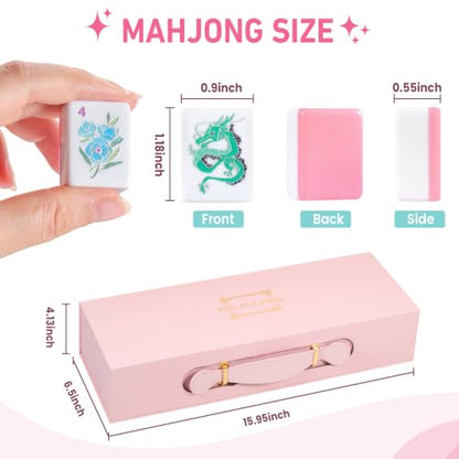 Pink American Mahjong Tile Set, 168 Premium Melamine | Gift-Ready Set with Storage Bag, Dice, Chips & Accessories for Family Game Nights, Parties, Travel and Vacations - color: Pink