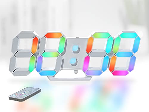 KOSUMOSU Wall Clock Neon Digital Clock 3D LED Desk Clock Large Display 9.7" RGB Clock Alarm Clock for Bedroom Living Room,Remote,Brightness Dimming, Date,Temp - color: 9.7in Clock-neon Light