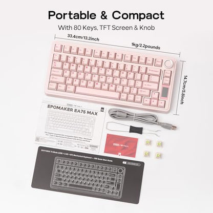 EPOMAKER X Aula EA75 MAX Wireless Gaming Keyboard with Screen & Knob | 5000mAh, Hot-Swap, Lubed Switches, RGB Backlit, Creamy Gasket, 75% Mechanical Keyboard (Pink, Silent Cotton Candy Switch) - color: Pink, size: Silent Cotton Candy Switch