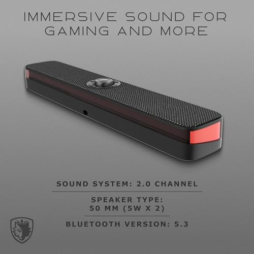 Sades Posevolt USB Soundbar with Bluetooth 5.3, RGB Lighting, 2.0 Channel Stereo Speaker for PC, Laptop, Desktop, Gaming Setup.
