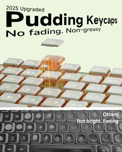 SEUNKWANG EWEADN GX710S Backlit Computer Keyboards, Wired USB Keyboard with Warm Backlit, Metal Panel, Plug and Play, Pudding Keycaps Full Size Quiet Computer Keyboard for Win/PC/Laptop-Green - color: Green