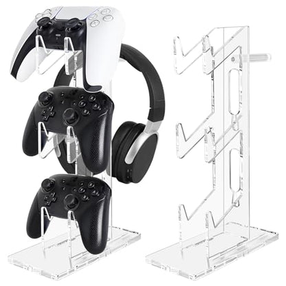 FYY Game Controller Holder 3 Tiers - Universal Dual Stand and Headphone Holder, Acrylic Clear Display Compatible With Nintendo Switch, Xbox, PS5, PS4 - Desk Mounts for Controllers - color: 3-Tier-Clear