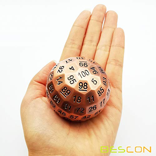 Bescon Solid Metal 100 Sided Dice, Game Dice D100, Giant Polyhedral Metal 100 Sides Dice 50MM in Diameter (1.97in), Ancient Copper - color: Solid Metal Ancient Copper D100