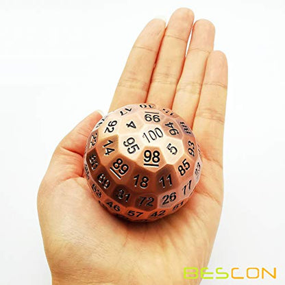 Bescon Solid Metal 100 Sided Dice, Game Dice D100, Giant Polyhedral Metal 100 Sides Dice 50MM in Diameter (1.97in), Ancient Copper - color: Solid Metal Ancient Copper D100