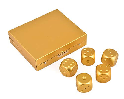DS.DISTINCTIVE STYLE Aluminum Alloy Dice 5 Pieces 16mm Portable Metal Dices with Case 6 Sided Dice for Party Game - color: Gold, style: Square