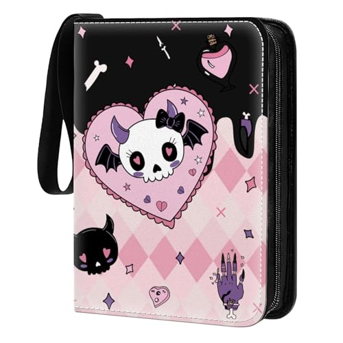 Card Binder 400 Pockets, 50 Sleeves Large Binder Trading Cards Holder 4 Pocket, Storage Organizer, Album Folder Case Protector Collector Gift Heart Skull Pink Plaid - color: Heart Skull Pink Plaid, size: 4 Pocket
