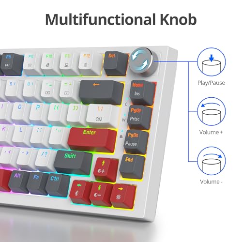 Guffercty kred 75% Percent Mechanical Keyboard with Knob, Gasket Mouted Wired TKL Gaming Keyboard 75 Percent Hot Swappable Programmable for Windows Laptop PC Gamer（82 Grey） - color: GASKET 82 Grey