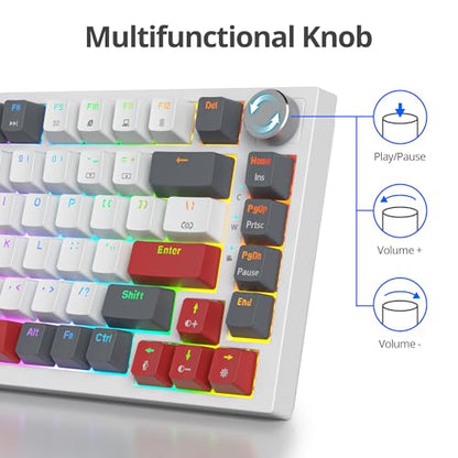 Guffercty kred 75% Percent Mechanical Keyboard with Knob, Gasket Mouted Wired TKL Gaming Keyboard 75 Percent Hot Swappable Programmable for Windows Laptop PC Gamer（82 Grey） - color: GASKET 82 Grey