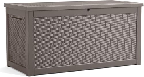 TARKARI 320 Gallon Lockable Resin Deck Box, Waterproof & UV-Resistant Outdoor Storage Box for Outdoor Cushion Storage, Garden Tools & Pool Accessories Storage, Gray - color: Gray, size: 320 gallons
