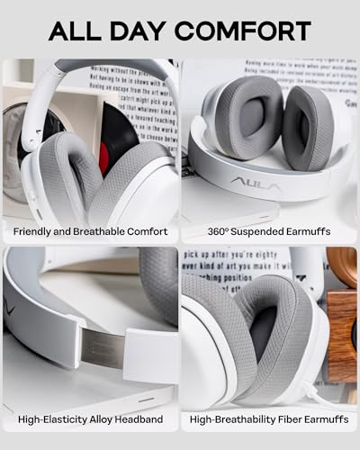 EPOMAKER X Aula G7 Pro Wireless Gaming Headset, Dual Mode BT5.3 & 2.4GHz | 7.1 Surround Sound, 80+ Hour Battery, RGB Light, with Noise Canceling Mic for PS5, PS4, Switch, PC (White) - color: White