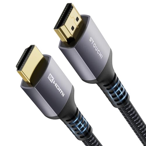 Stouchi HDMI Cable 8FT, 48Gbps Ultra High Speed HDMI® Cables Braided 2.1 Cord, 8K60Hz 4K120Hz 144Hz eARC Dynamic HDR HDCP 2.2&2.3 HDR10+ Compatible for PS5, PS4, UHD TV and PC - color: Grey, size: 8ft