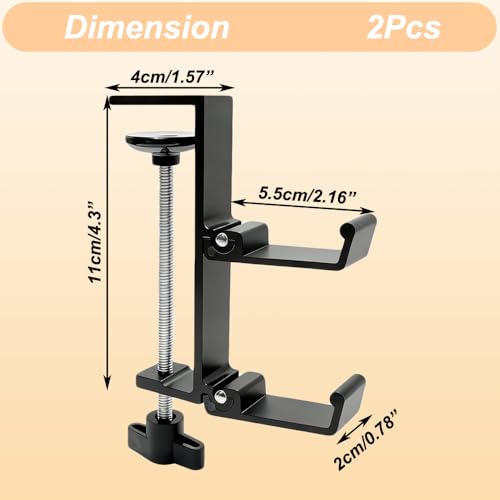 Headphone Stand for Desk Aluminum Alloy Headset Stand with Dual Foldable Hooks Headphone Holder Clamp Mount for Gaming PC Accessories Universal Space-Saving Under Table Headset Hangers - color: black 2