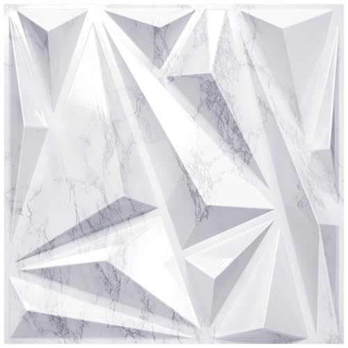 STICKGOO 33 Pack 3D Wall Panels for Interior Wall Decor, Modern Diamond Wall Panels, 12''x12'' White Marble Accent Wall Covering Panels for Gaming Room Bedroom TV Background - color: White Marble