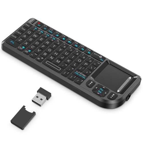 K808 Mini Keyboard with Touchpad, 2.4G + BT, with 7-Color Backlight | 600mAh rechargeable battery, laser pointer, compatible with pc/tv/htpc,and other devices, for travel,office and home use