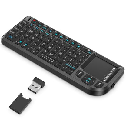 K808 Mini Keyboard with Touchpad, 2.4G + BT, with 7-Color Backlight | 600mAh rechargeable battery, laser pointer, compatible with pc/tv/htpc,and other devices, for travel,office and home use
