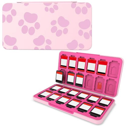 HEIYING Switch Game Case with 48 Precise Slots for Nintendo Switch 2 / OLED | Portable Game Card Holder, Hard ABS Shell with Soft Silicone Lining, Precise Card Slots,Magnetic Closure for Easy Access - color: Pink Cat Paws